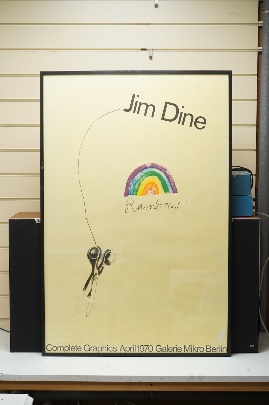 Jim Dine (American, b.1935), a signed framed poster, ‘Rainbow’, produced for the complete graphics exhibition at Galerie Mikro Berlin, April 1970, signed by Dine in pencil above the title across the bottom of the poster,